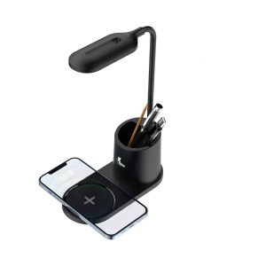 Lampara led para escritorio con cargador inalambrico 15w y deposito para lapiceros xtech xta-701